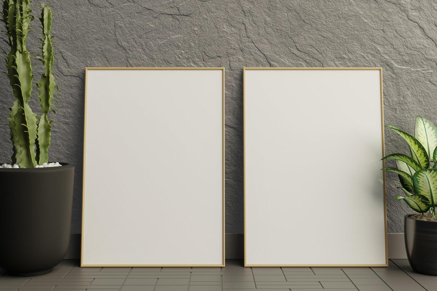 A picture frame on the floor with a flower vase. photo