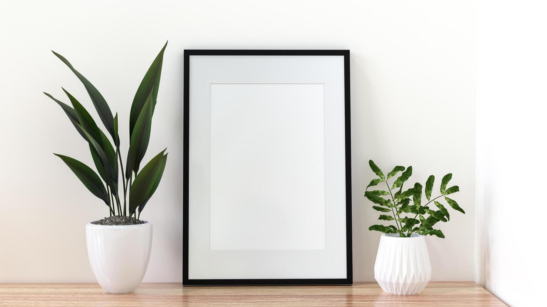 A picture frame on the floor with a flower vase. photo