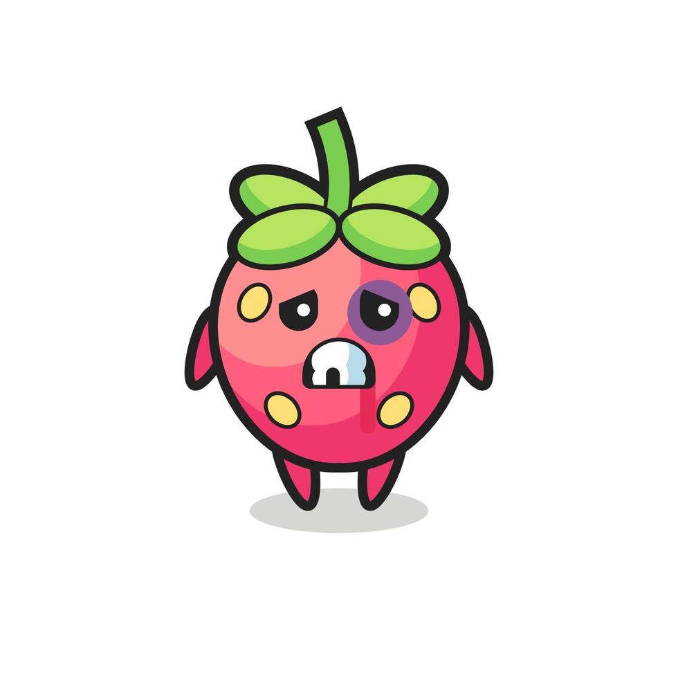injured strawberry character with a bruised face vector
