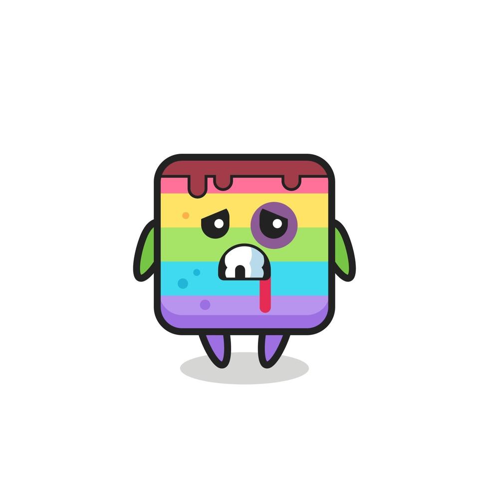 injured rainbow cake character with a bruised face vector