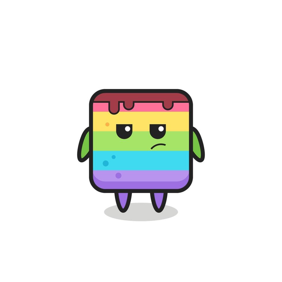 cute rainbow cake character with suspicious expression vector