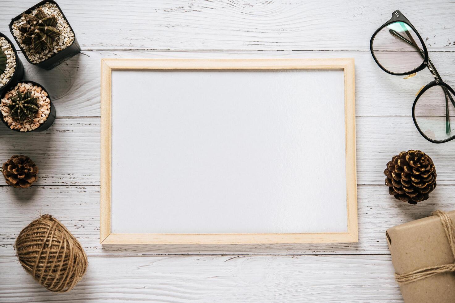 Mock up of Flipchart on wooden table. photo