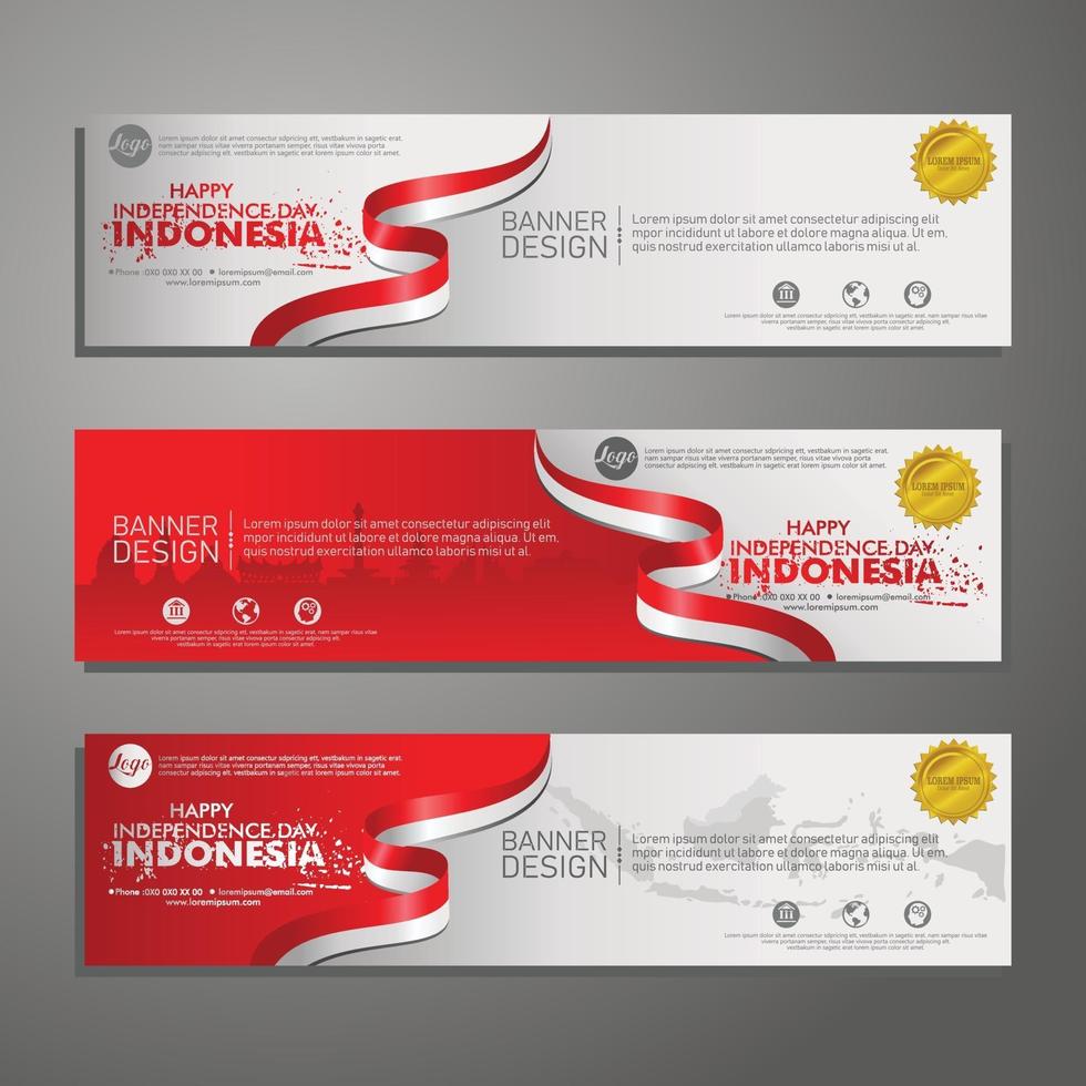 Indonesian Independence day celebration banner set. vector