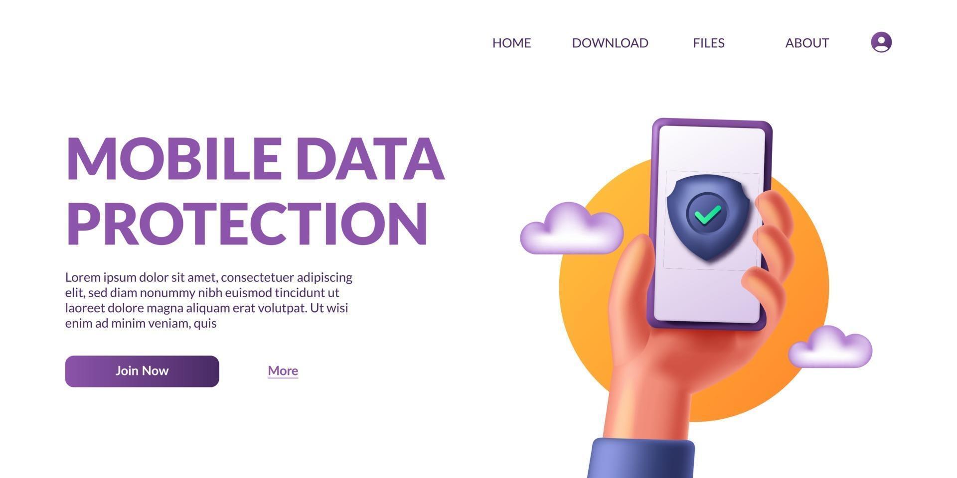 3d cute phone illustration for personal data protection secure privacy vector