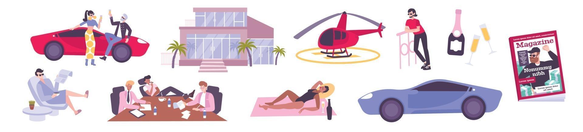 Rich People Flat Set vector
