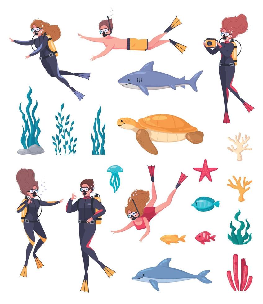 Diving Snorkeling Icon Set vector