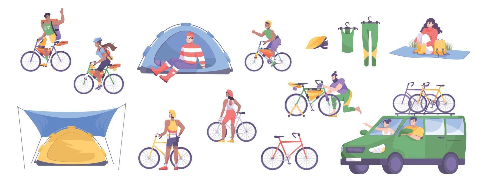 Bike Tourism Flat Icon Set vector