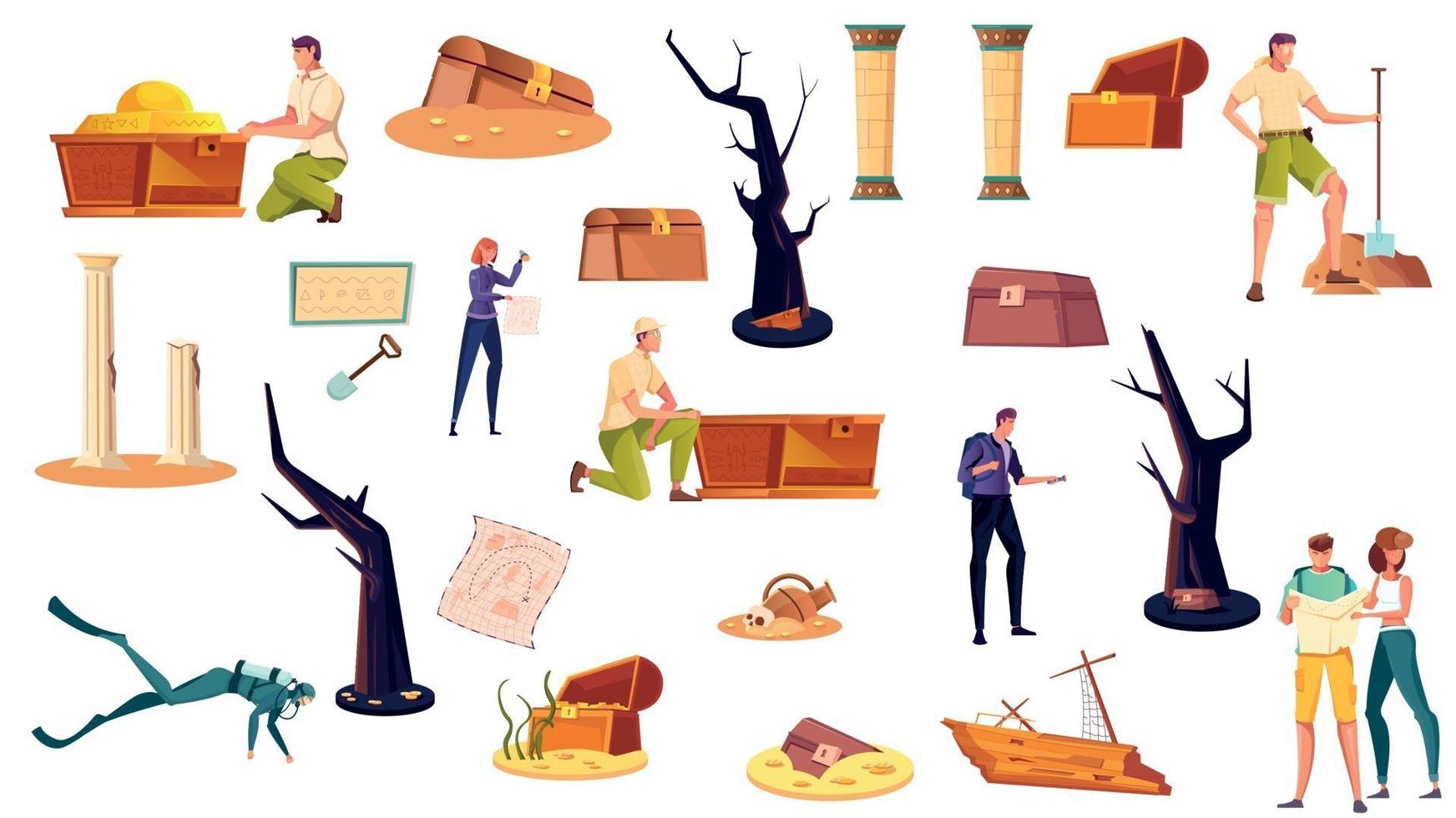 Treasure Hunt Icons Set vector