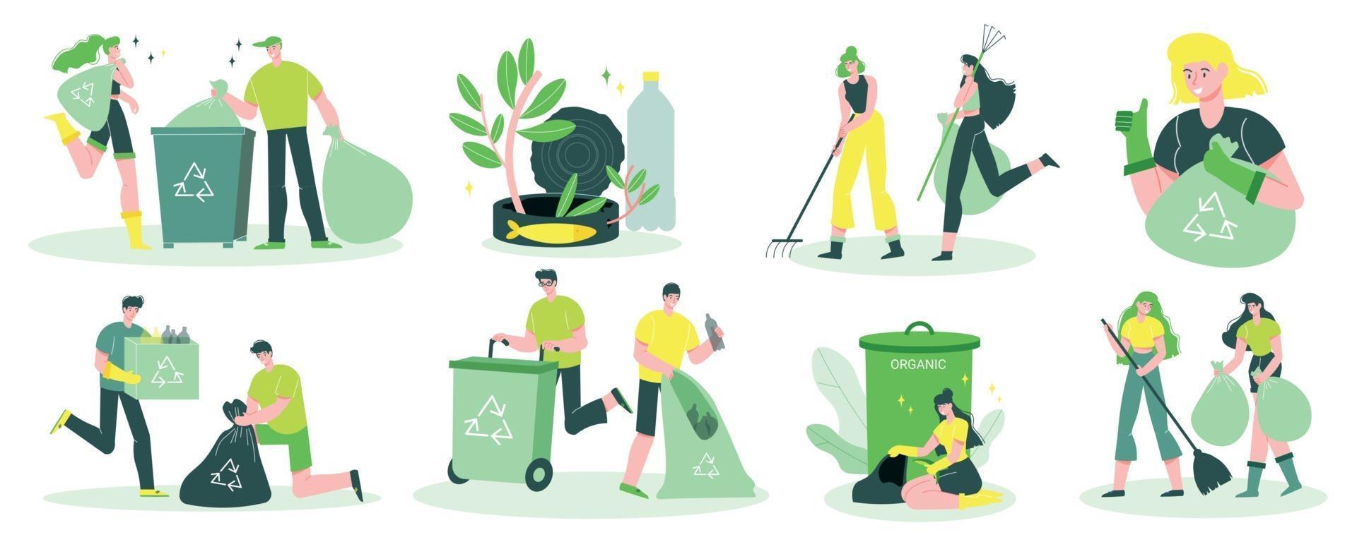 Garbage Recycling Flat Set vector