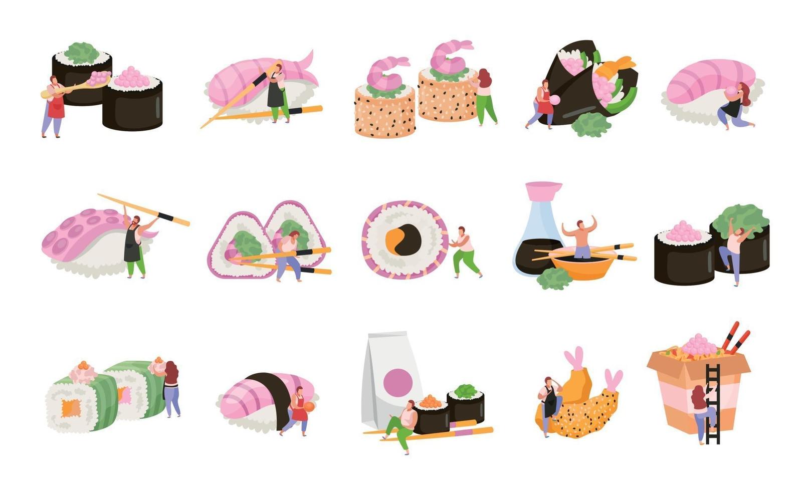 Sushi Flat Recolor Icon Set vector