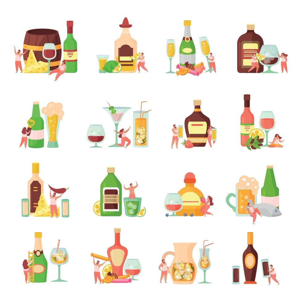 Alcoholic Cocktails Flat Icons vector