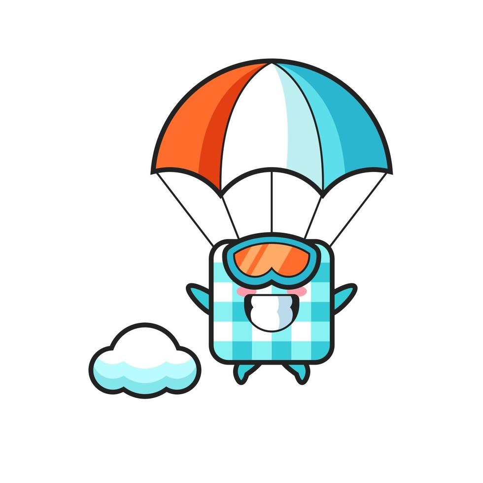 Mantel a cuadros mascota cartoon es paracaidismo con gesto feliz vector
