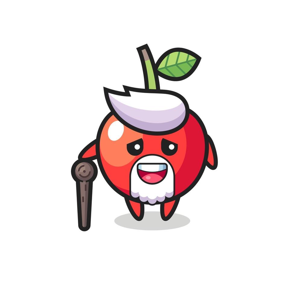 cute cherry grandpa is holding a stick vector