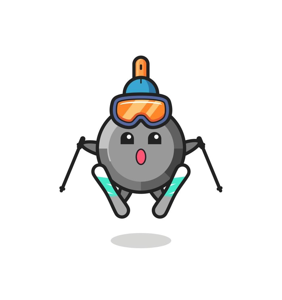 frying pan mascot character as a skier vector