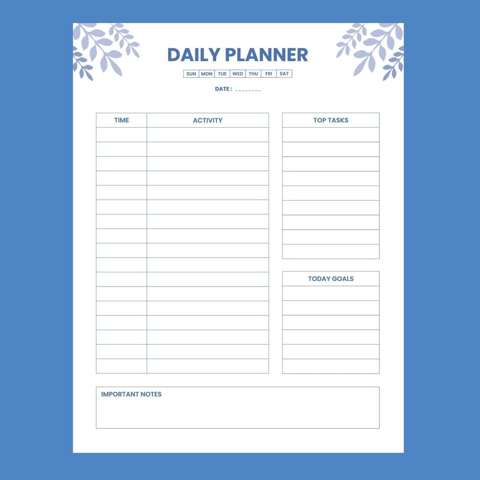 Daily Planner schedule printable activity interior template vector