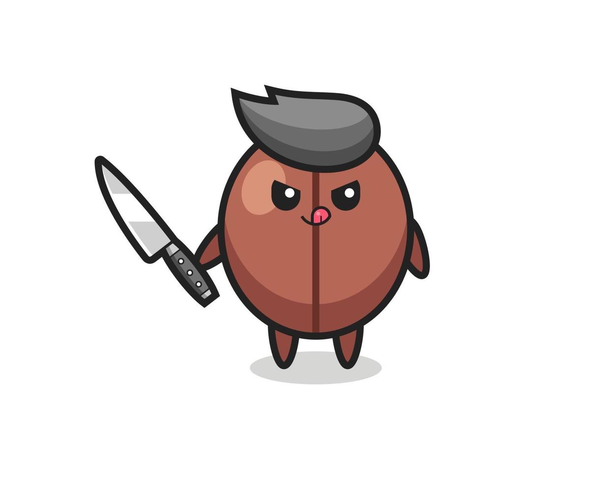 cute coffee bean mascot with knife vector