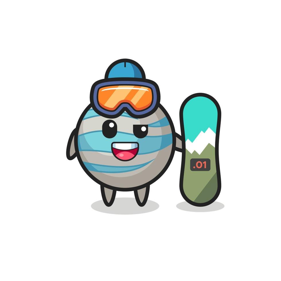 Illustration of planet character with snowboard vector