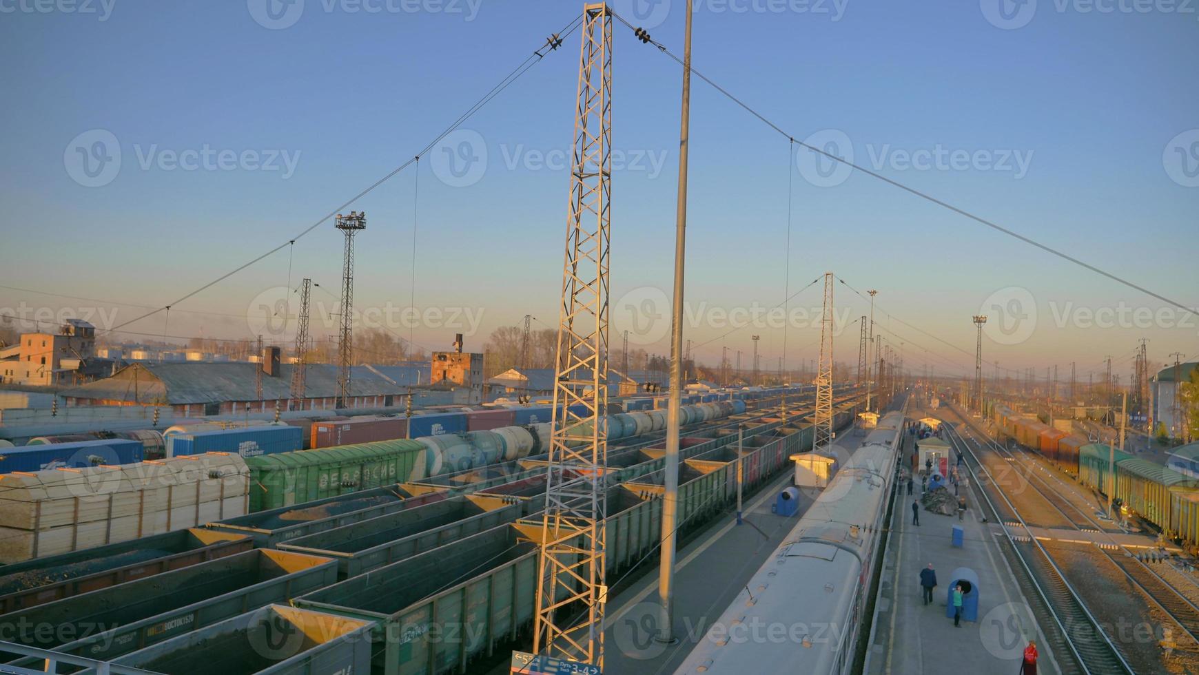 Trans Siberian railway track platform landscape view in Russia photo