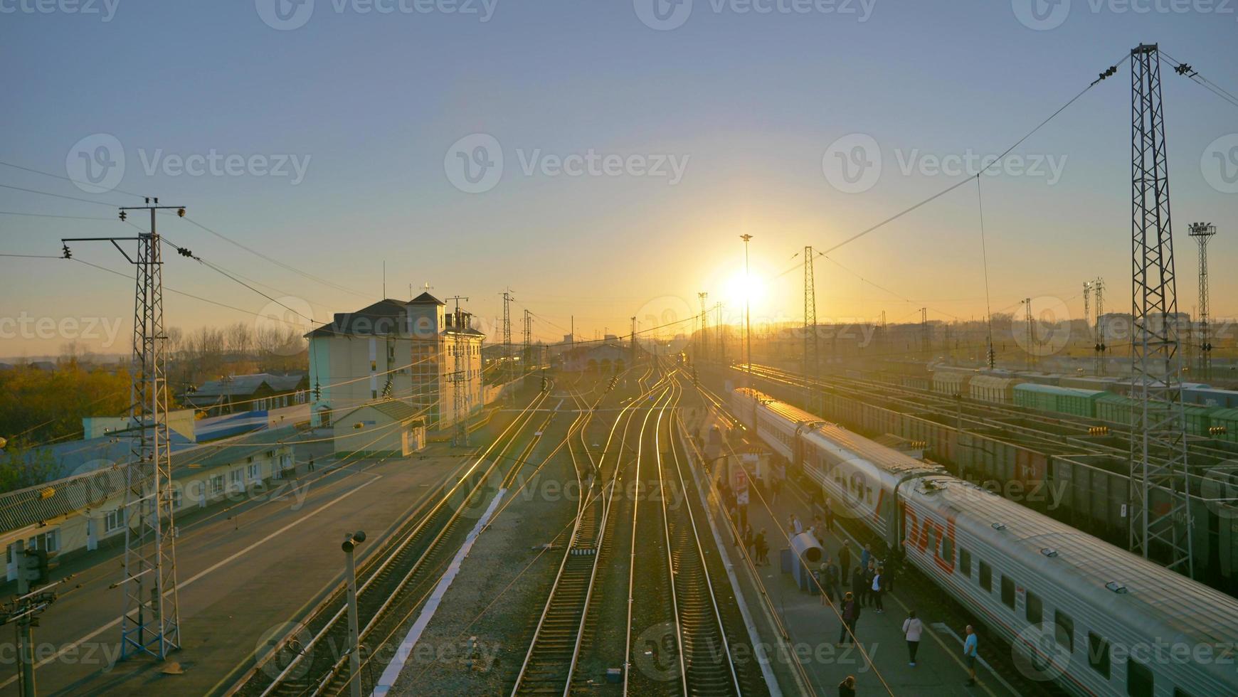 Trans Siberian railway track platform landscape view in Russia photo