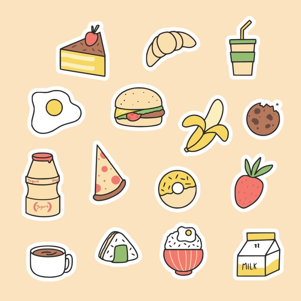 Cute Breakfast Stickers Beverage Clipart Illustration vector