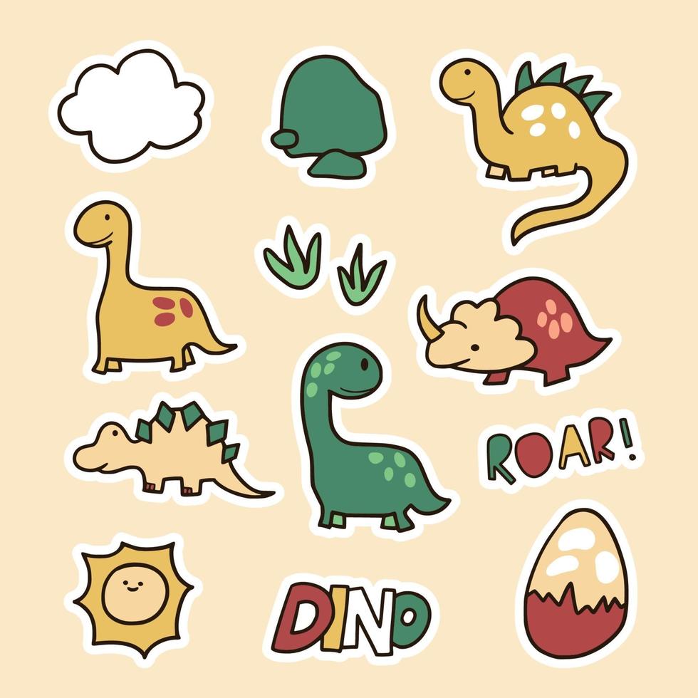 lindas pegatinas de dinosaurios set ilustración para niños vector