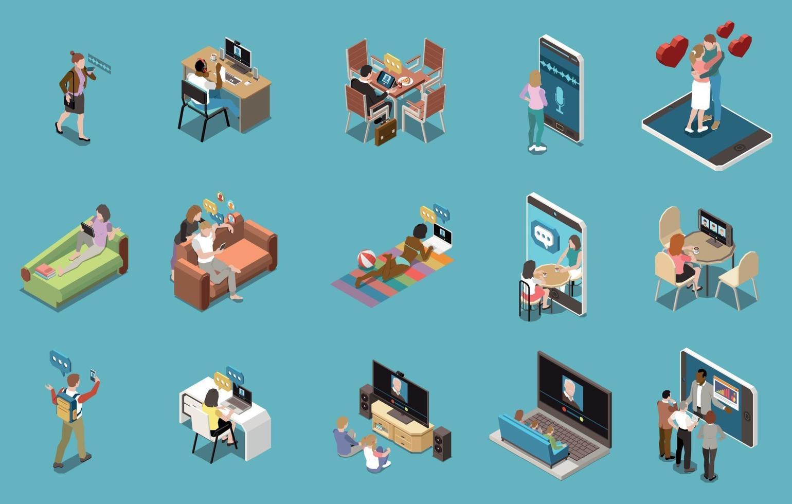 Chatting People Isometric Set vector