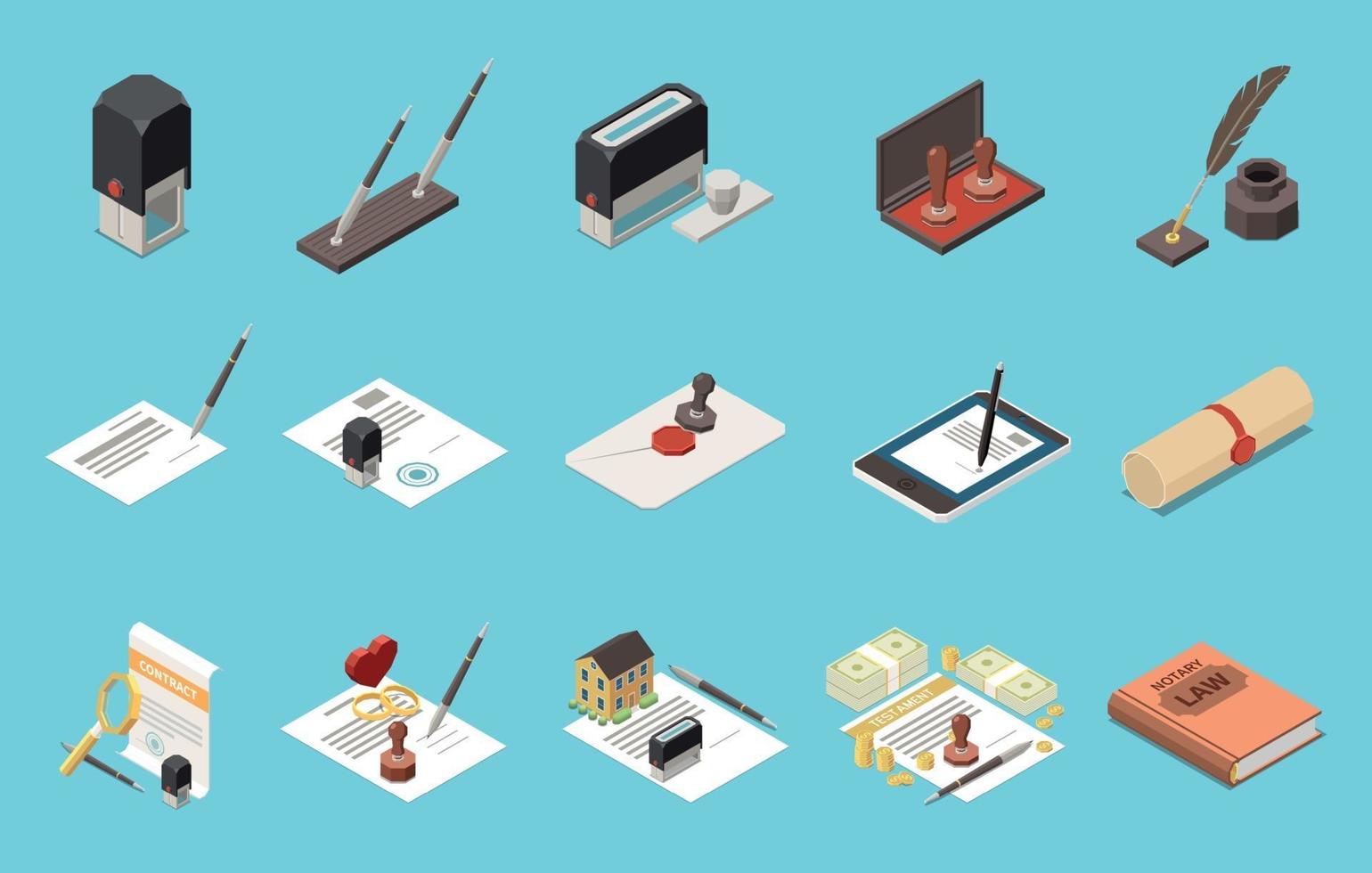Notary Services Isometric Set vector