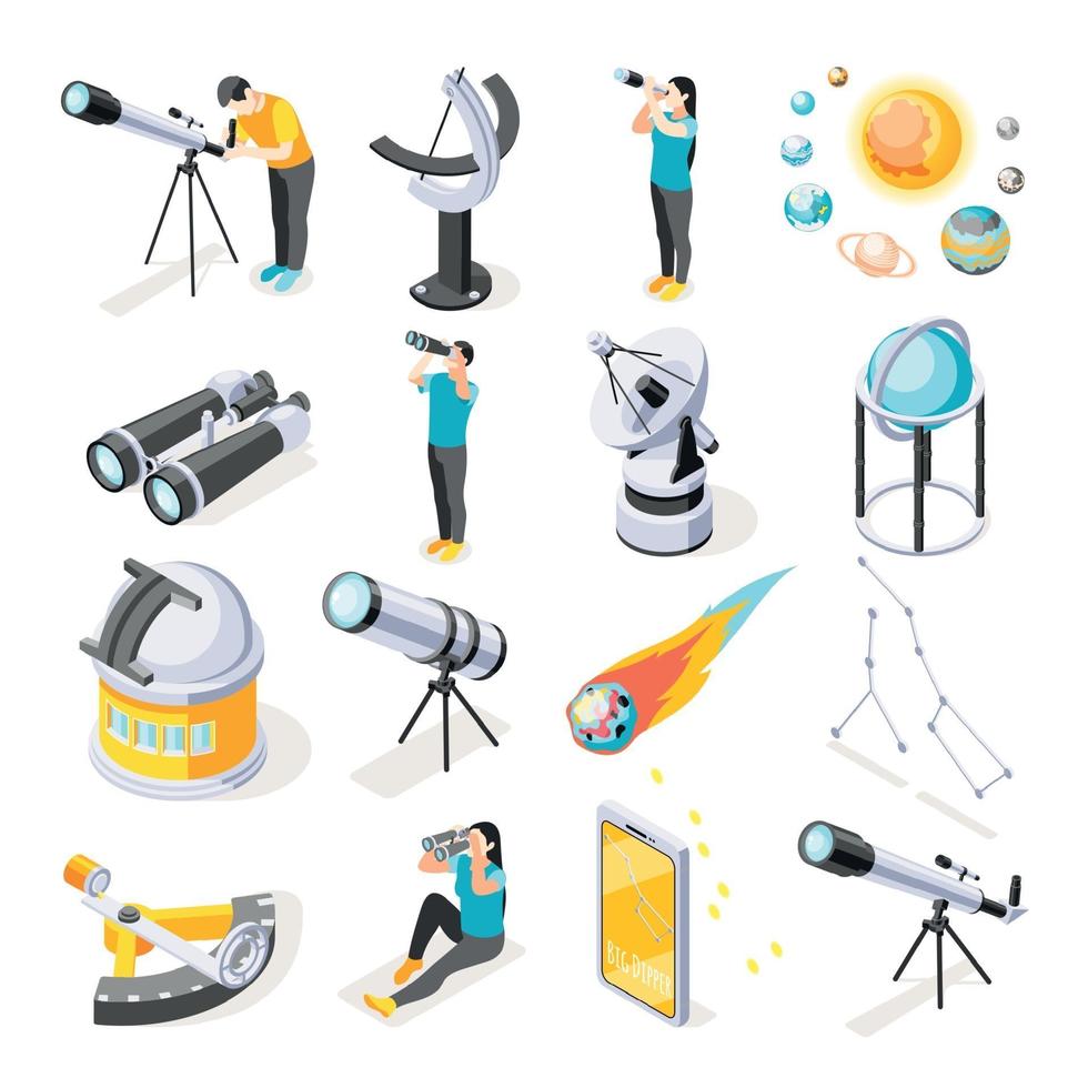 conjunto de iconos de equipo de astronomía vector