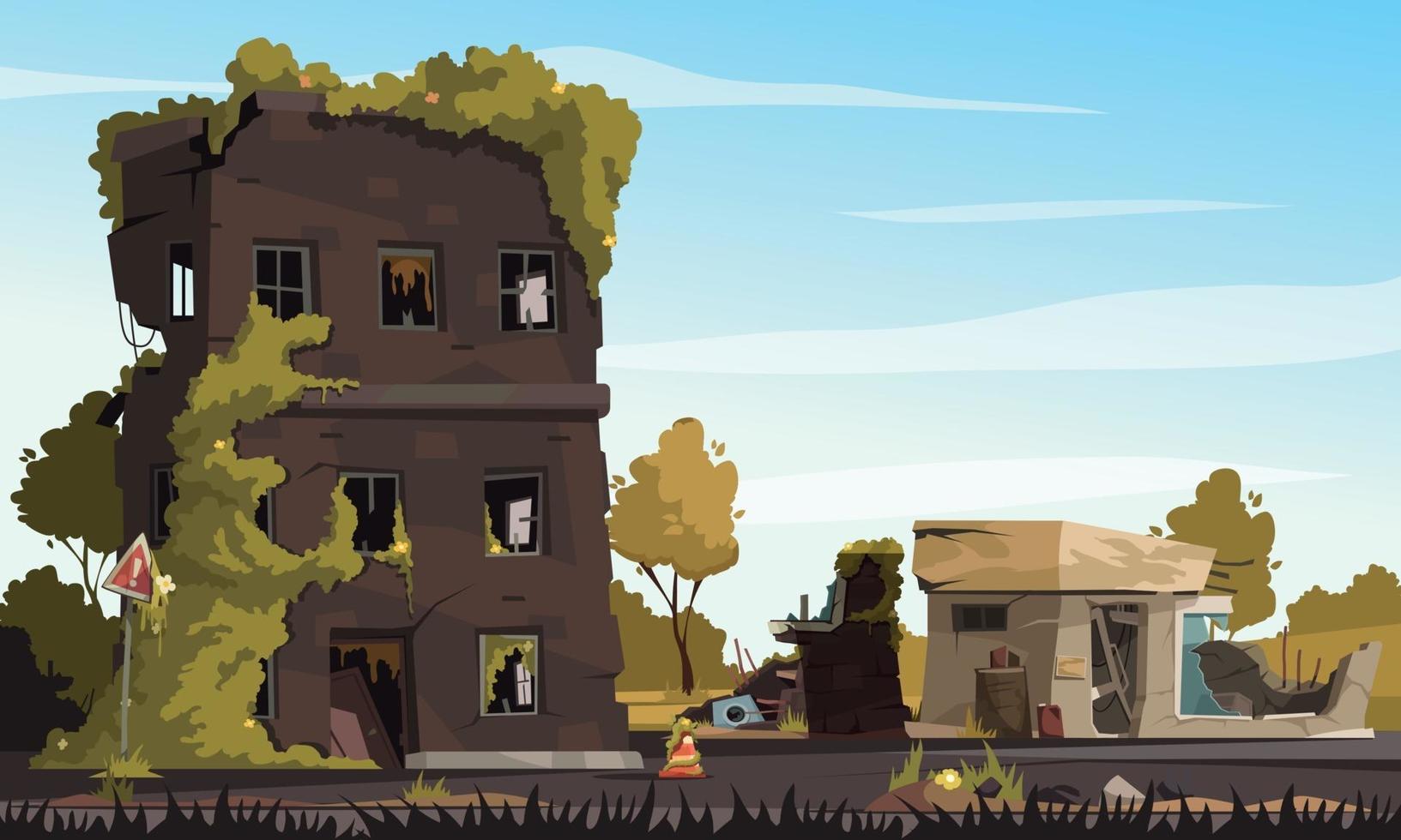 City Ruins With Destroyed Buildings vector
