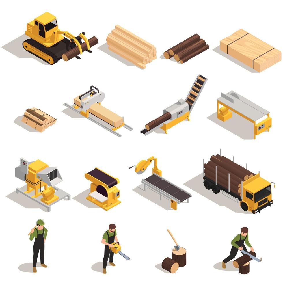 Lumberjack Isometric Icons Set vector