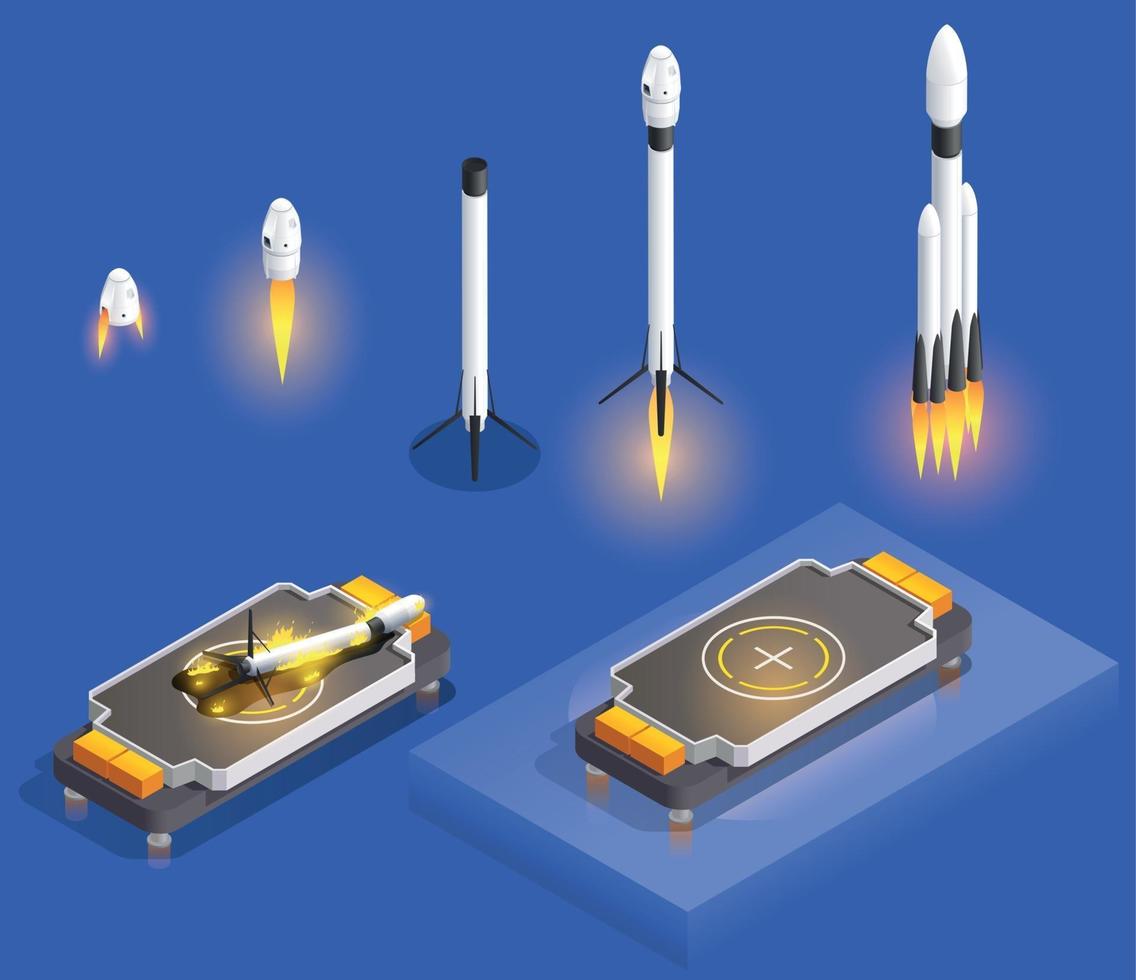 composición de lanzamiento espacial isométrica vector