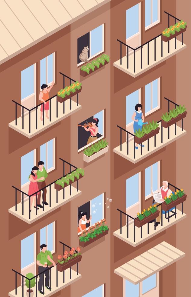 Balcony Neighbours Isometric Composition vector