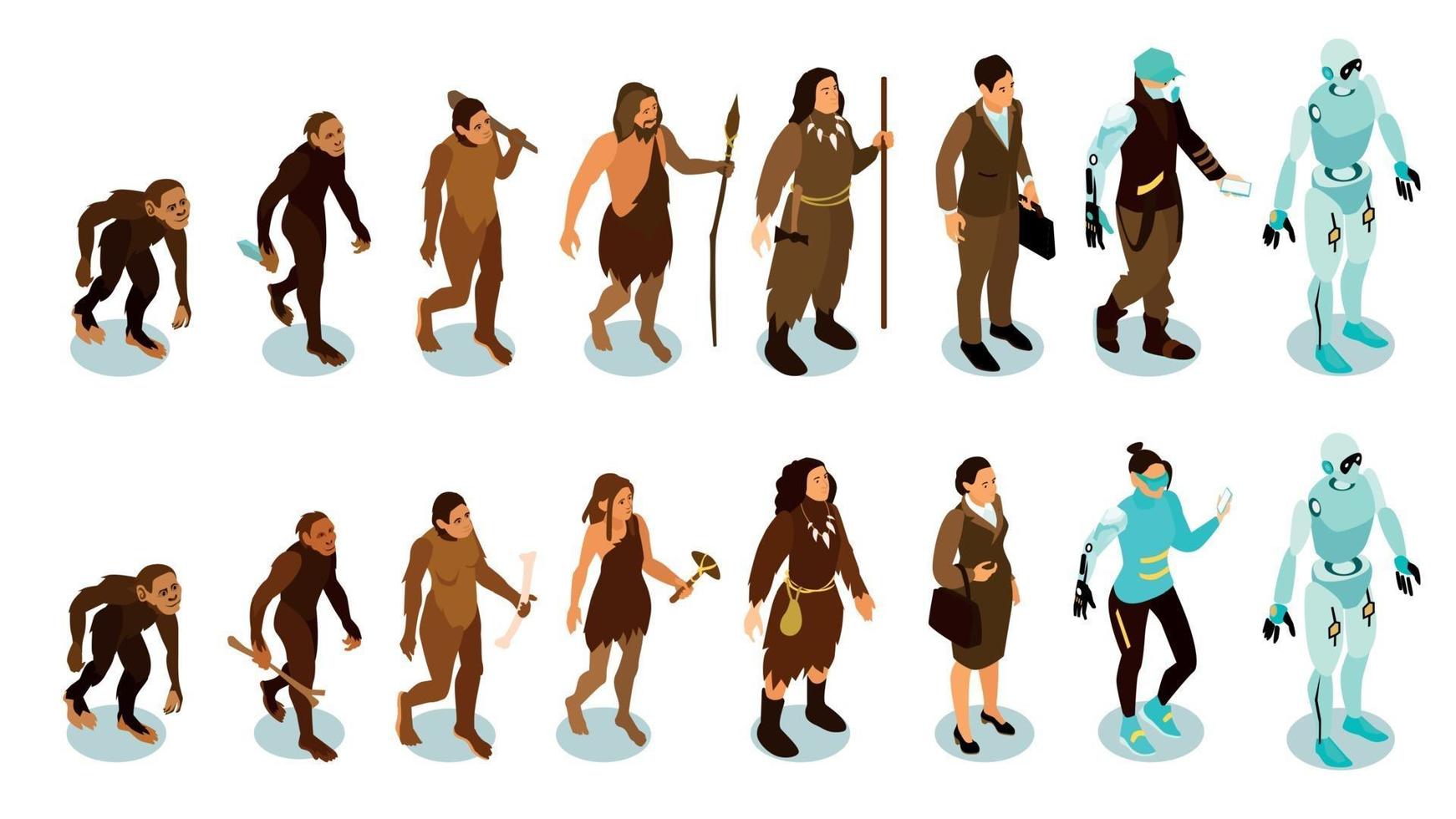 Human Evolution Isometric Icons vector