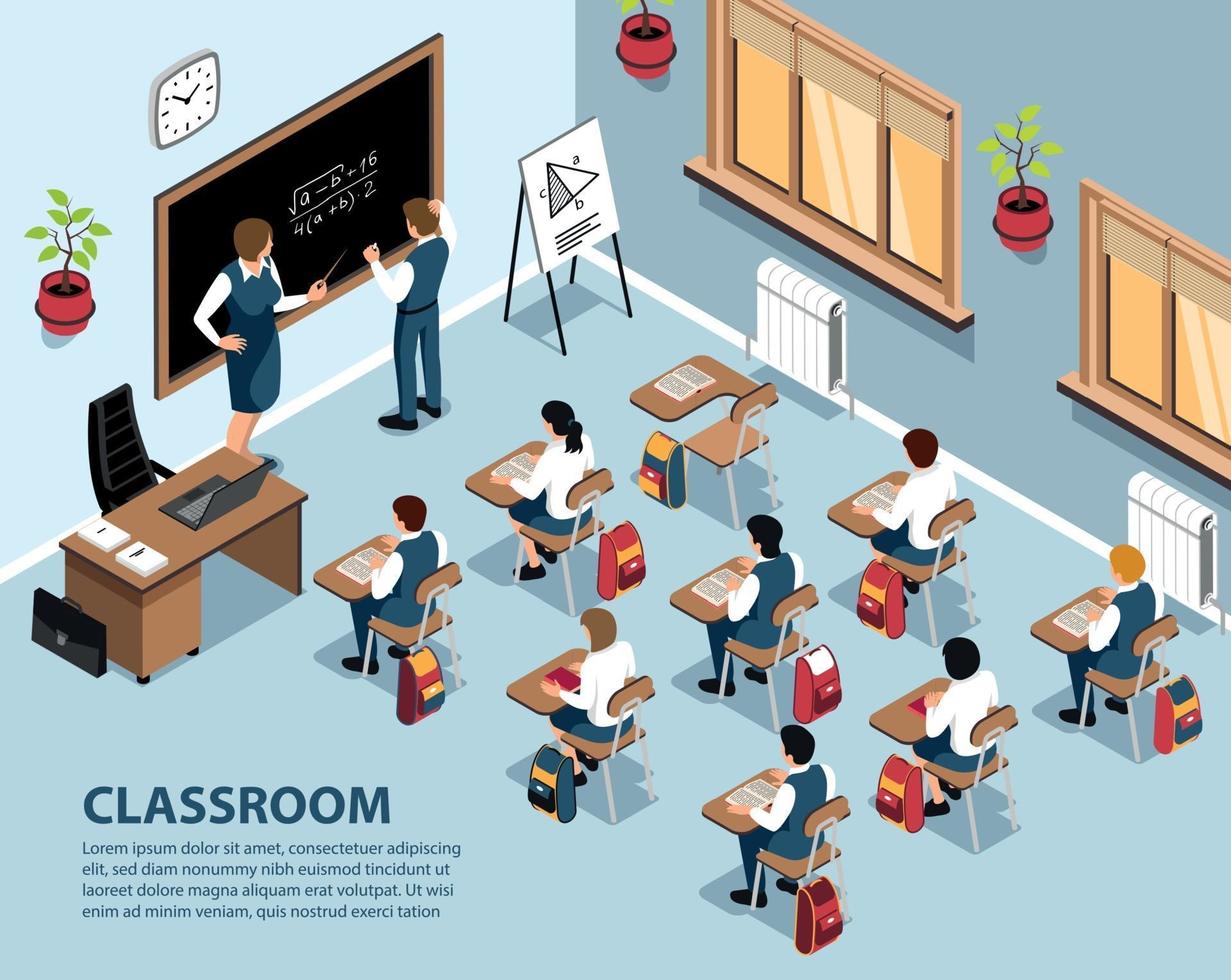 School Classroom Isometric Background vector