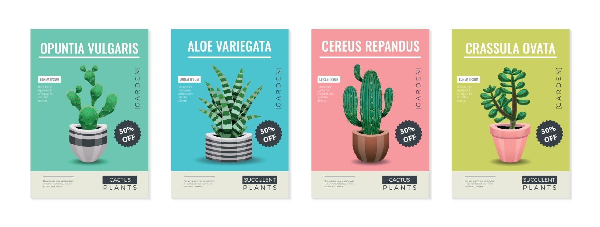 Cactus Pot Posters Set vector