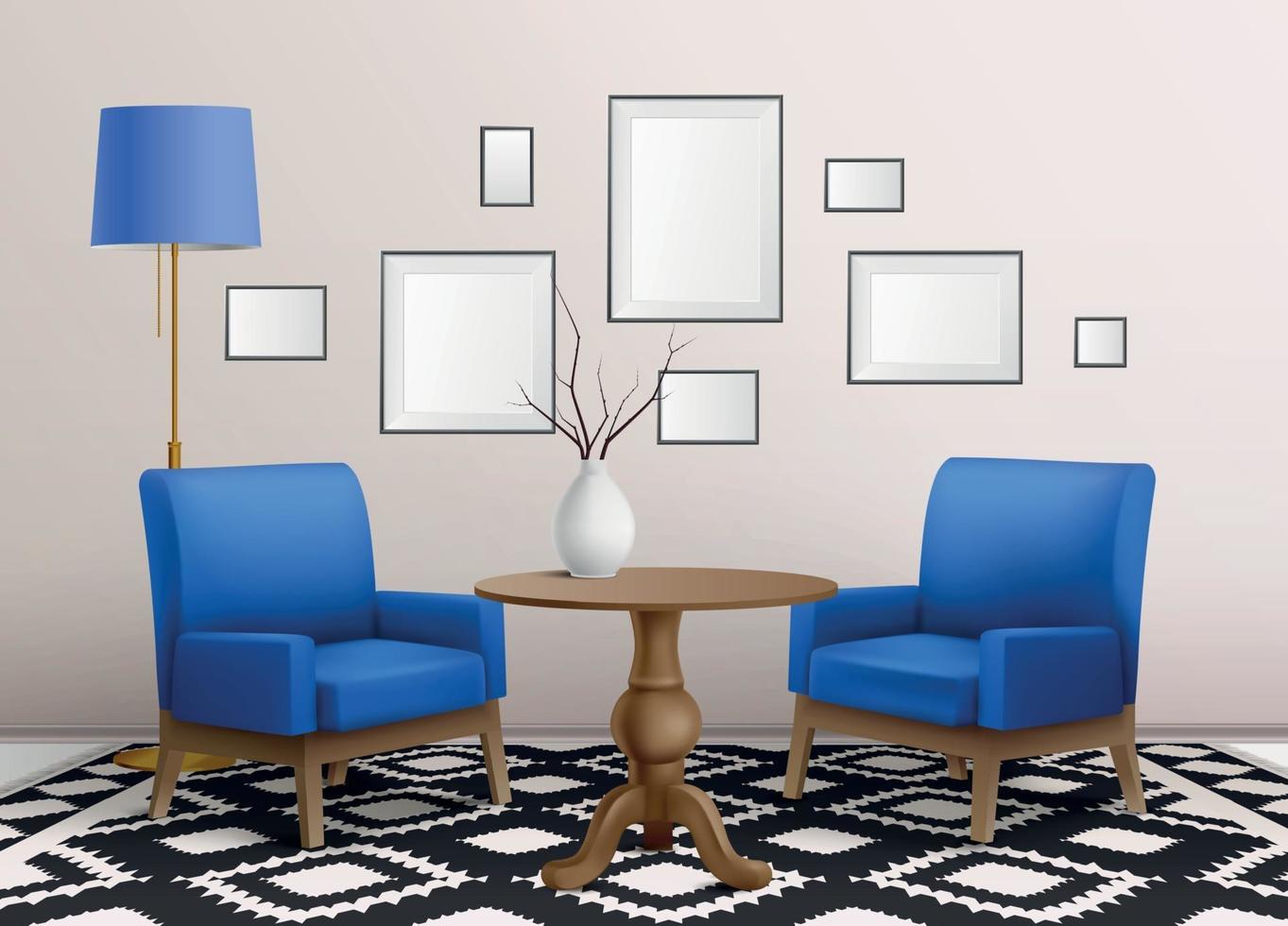 Blue Chairs Interior Composition vector