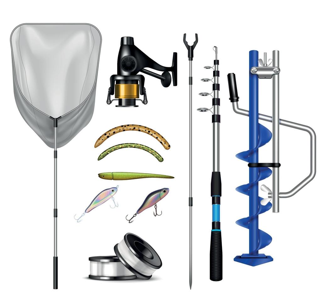 Realistic Fishing Equipment Collection vector