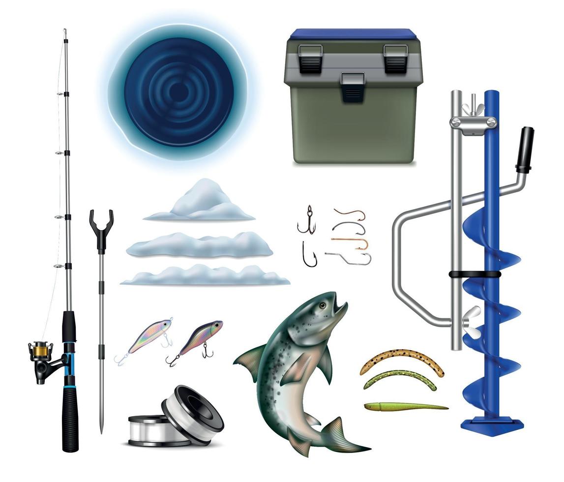 Winter Fishing Equipment Set vector