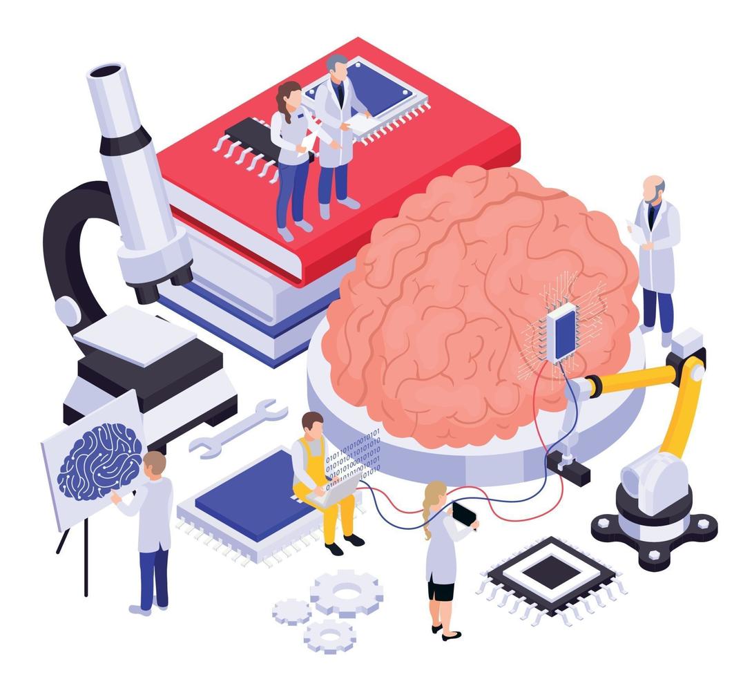 composición isométrica de implantes cerebrales vector