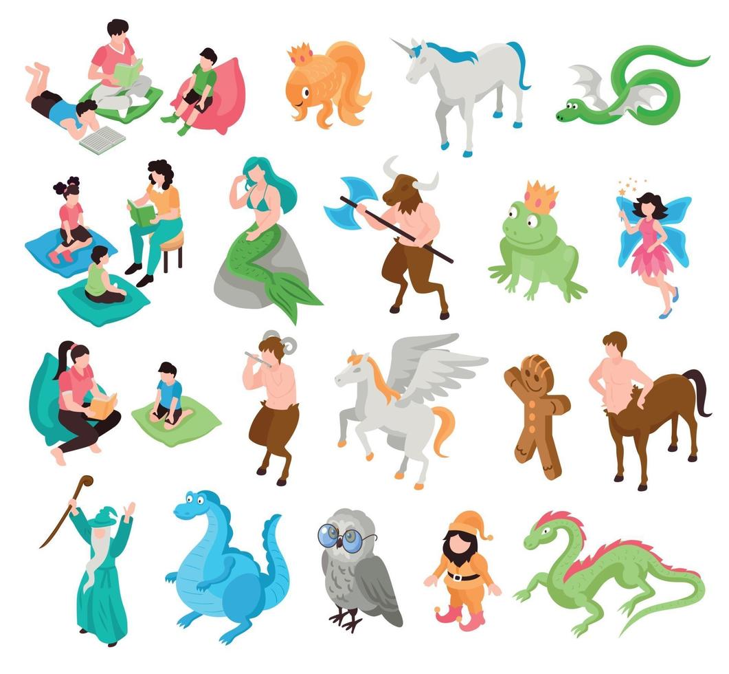 Fairytale Characters Isometric Set vector