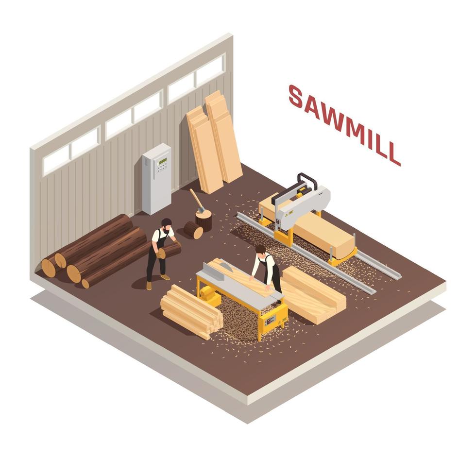 Sawmill Isometric Composition vector