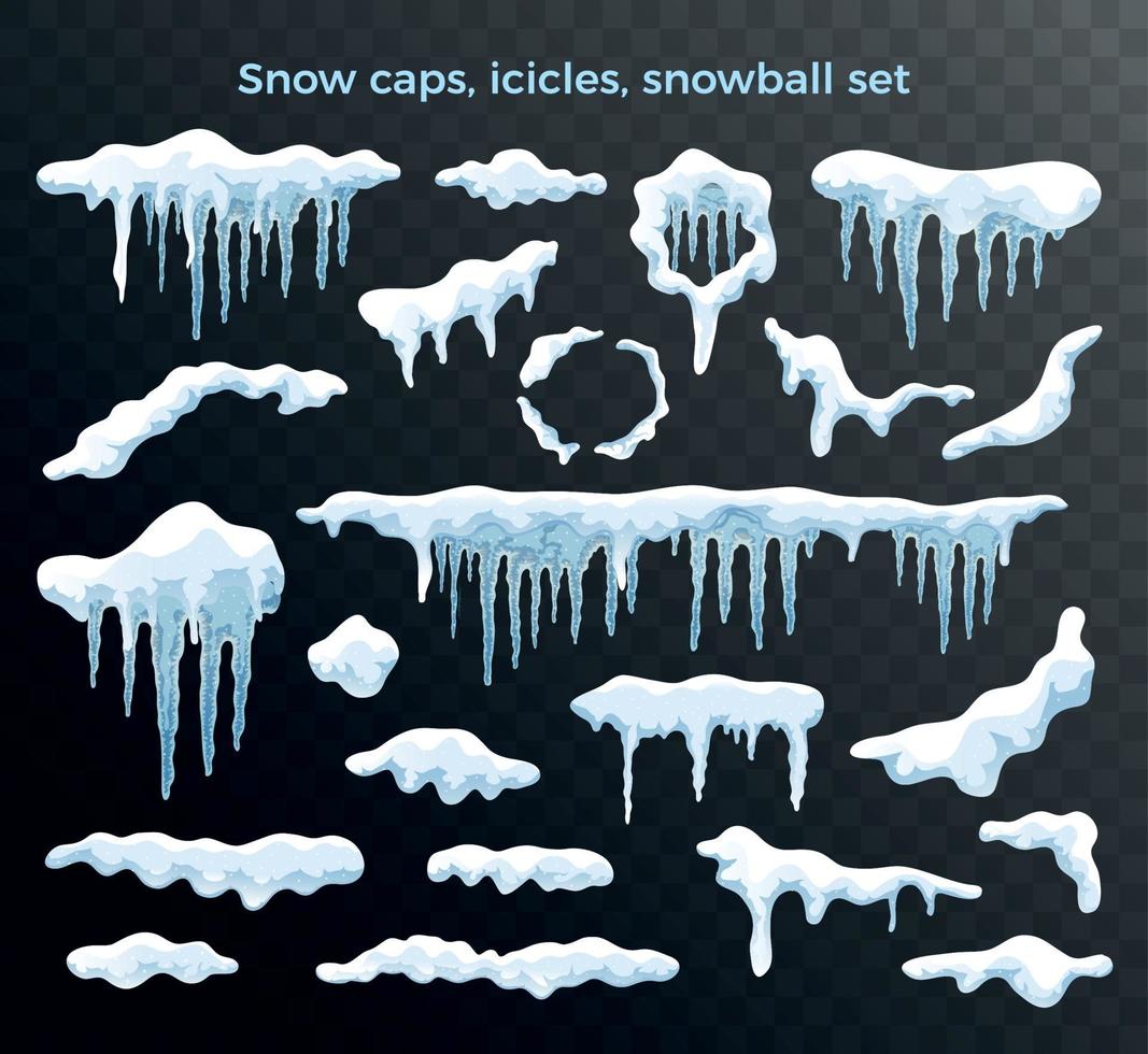 conjunto de carámbanos de gorros de nieve vector