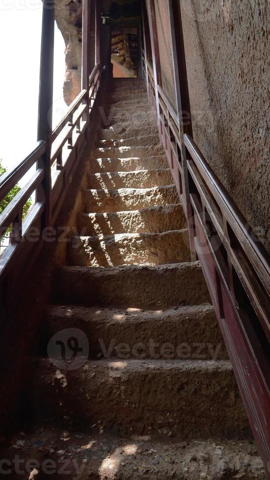 Maijishan Cave-Temple Complex ladder in Tianshui city, Gansu China photo