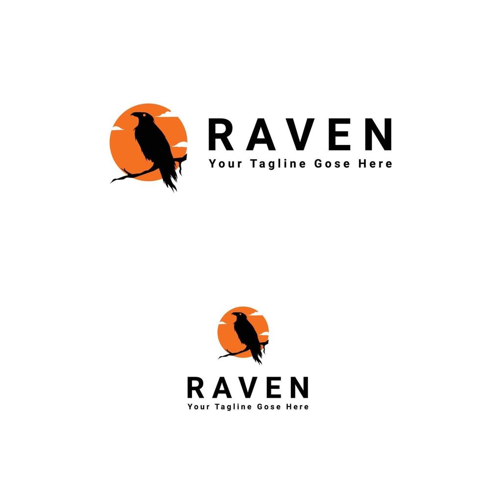 Black raven with moon logo design vector