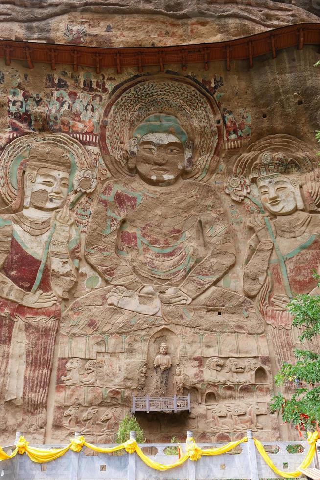 La Shao temple grotto relief painting in Tianshui Wushan China photo