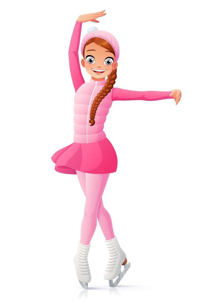 Happy young girl figure skating vector illustration