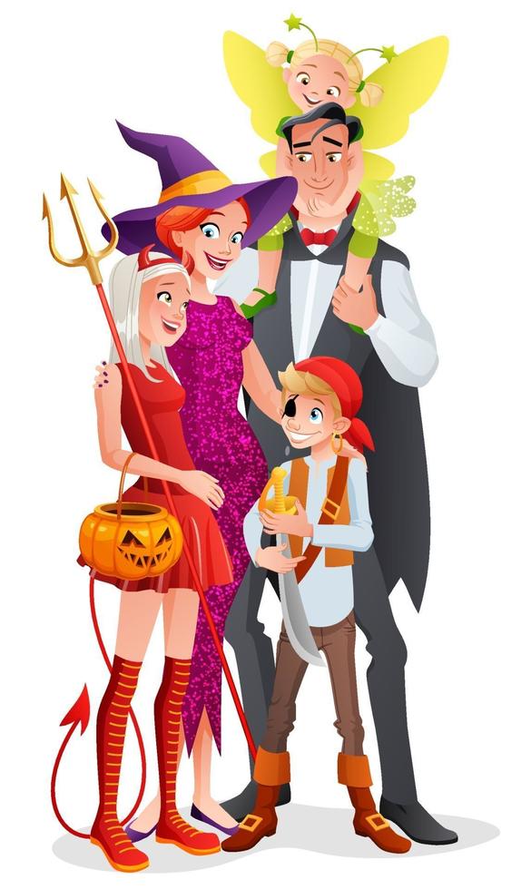 familia de vector de dibujos animados en disfraces de fiesta de halloween  3386164 Vector en Vecteezy