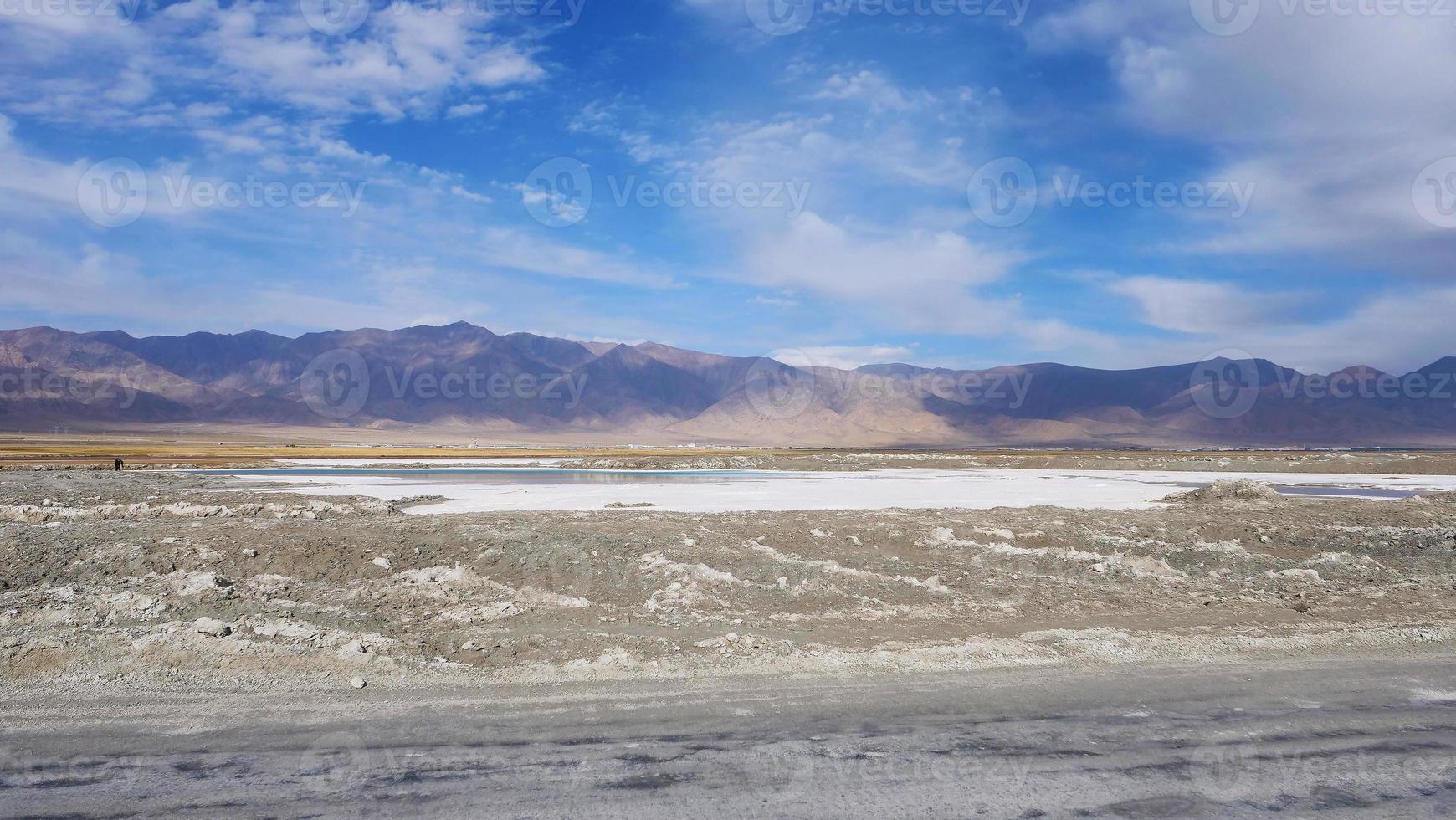 Beautiful nature landscape view of Emerald Salt Lake in Qinghai China photo