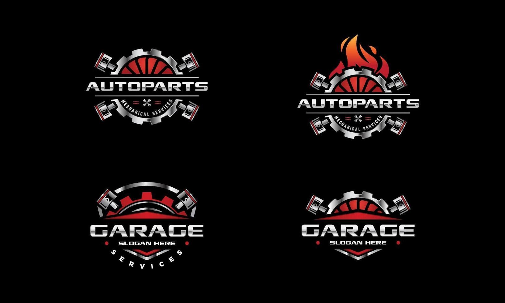 logotipo del servicio de reparación de automóviles. engranajes y pistones vector