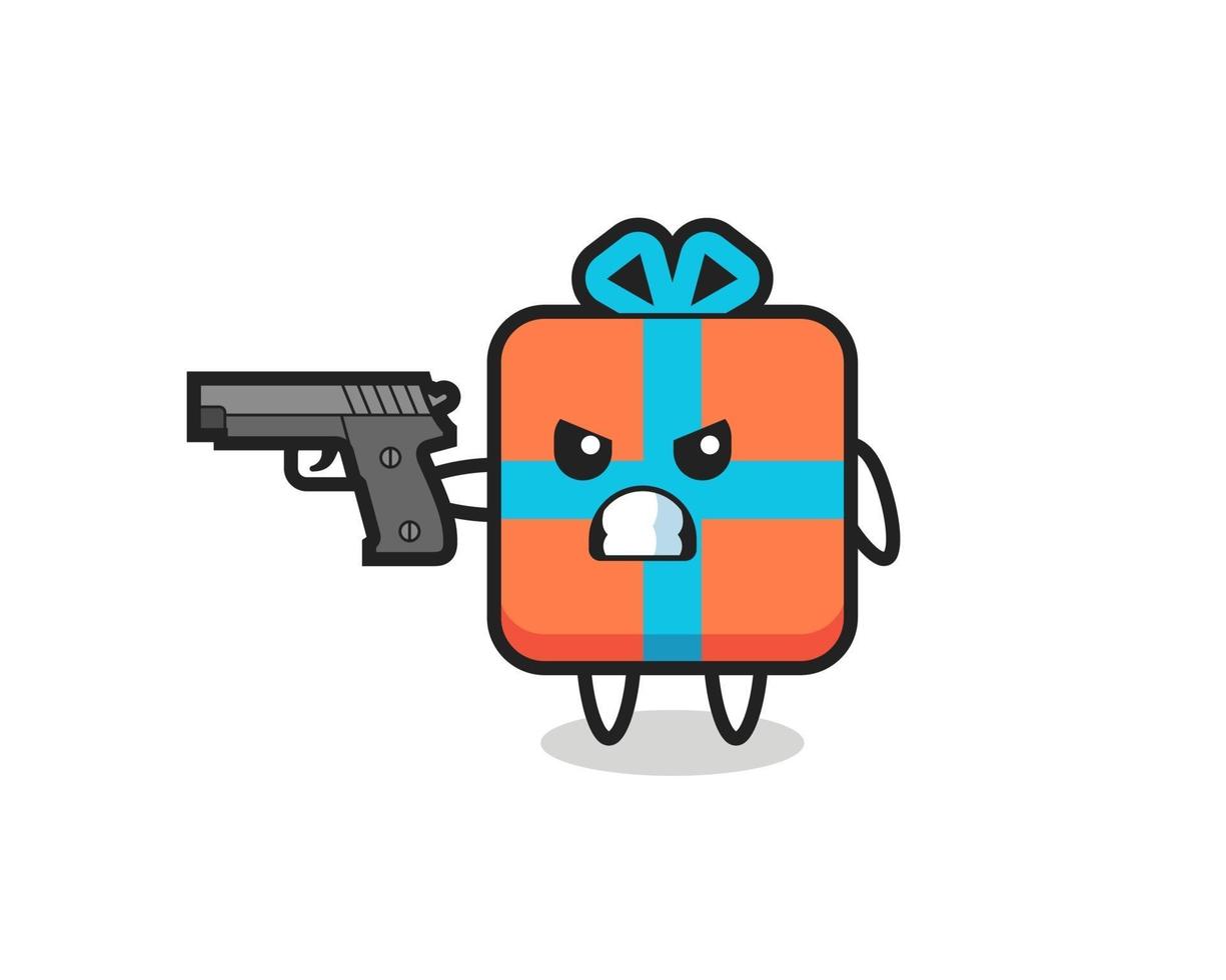 the cute gift box character with a gun vector